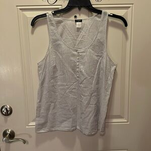 J. Crew Women's Light Grey & White Striped Sleeveless Top With Sequence Size 12